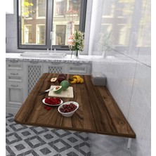 Kydonia Home 60X90 cm Oval Köşeli Ceviz Ahşap Desenli Sabit Raflı Duvara Monte Kırma Katlanır Mutfak Masası