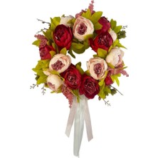 Nettenevime Yapay Çiçek Kapı Süsü Fuşya Krem Pembe Şakayık Marsilya Güllü Yılbaşı Kapı Çelengi