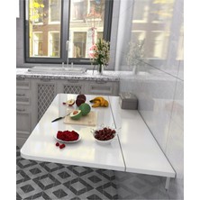 Kydonia Home 60X90 cm Oval Köşeli Parlak Beyaz Sabit Raflı Duvara Monte Kırma Katlanır Mutfak Masası