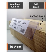 Şeffaf Etiket  10 adet Yapışkanlı Pvc Etiketlik Arkaya Açılı Raf Önleri Siperlikli Etiketlik Vitrin Etiket Cebi 10x4 cm Şeffaf Etiket Cebi Raf Etiketliği Yapışkanlı Etiketlik