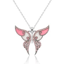 Gumush Gümüş Pembe Kelebek Kolye