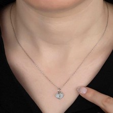 Gumush Swarovski Taşlı Gümüş Kalp Kiliti Kadın Kolye
