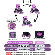 Işıklı Silikon Tekerli Paten Kız Erkek Çocuk Pateni Çantalı 2+2 4 Dört Tekerlekli Paten 3 In 1