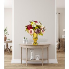 Nettenevime Yapay Çiçek Aranjmanı Fuşya Pembe Gülkurusu Rengi Gold Cam Vazoda Nişan Çiçeği Isteme Çiçeği