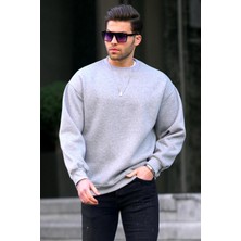 Madmext Gri Bisiklet Yaka Oversize Şardonlu Basic Erkek Sweatshirt 6048