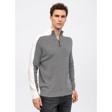 Back And Bond Dik Yaka Regular Fit Düz Gri Erkek Kazak B33W40029