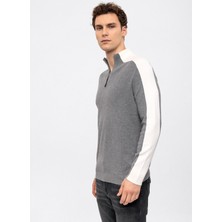 Back And Bond Dik Yaka Regular Fit Düz Gri Erkek Kazak B33W40029