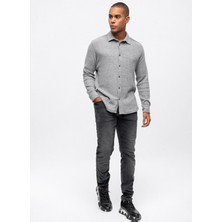 Back And Bond Regular Fit Düğmeli Yaka Düz Açık Gri Erkek Gömlek B33W22011