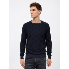Back And Bond O Yaka Regular Fit Jakarlı Lacivert Erkek Kazak B33W40054