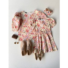 Küçüğüm Butik Pastel Desenli Balon Kol Poplin Bluz ve Kız Çocuk Kloş Elbise