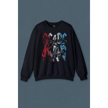 So Cool Ac Dc Kırmızı Bordo Lacivert Angus Ve Malcolm Young Rock'N Roll Baskılı Unisex Sweat
