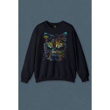 So Cool Renkli Sevimli Kedi Rengarenk Minnoş Cat Baskılı Unisex Sweat