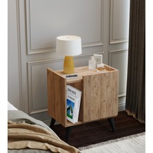 Suba Home Subahome 50 cm Mdf Modern Ayaklı Ahşap Görünümlü Komodin Çok Amaçlı Dolap Yan Sehpa Plak Dolabı Koltuk Yanı Sehpa