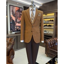 Italyan Stil Slim Fit 8 Drop Mono Yaka Erkek Ceket Camel T10982