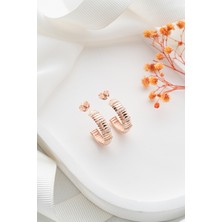 Gümüşistan 925 Ayar Gümüş Taşlı Rose Kaplama Halka Küpe