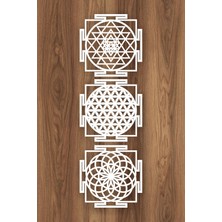 UNT Ahşap Yaşam Çiçeği Sri Yantra Torus Nefesi Üçlü Dekoratif Tablo Duvar Süsü Ev Hediyesi 30 cm