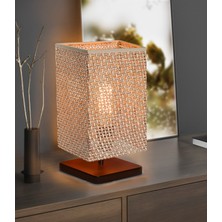 EFLIGHTDESIGN Ahşap Abajur Kahve Modern Şık Yatak Odası Salon Masa Lambası