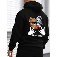 Relax Family Xf Erkek Siyah Kışlık Kapüşonlu Sweatshirt Daretto Baskılı