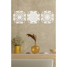 UNT Ahşap Yaşam Çiçeği Sri Yantra Torus Nefesi Üçlü Dekoratif Tablo Duvar Süsü Ev Hediyesi 30 cm