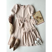 Küçüğüm Butik Karpuz Kollu  Krep Midi Boy Kloş Anne-Kız Çocuk Kombin