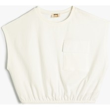 Koton Crop Tişört Cep Detaylı Beli Lastikli Kolsuz Pamuklu