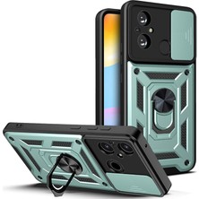 MTK Moveteck Xiaomi Redmi 12C Kılıf Kamera Korumalı Sürgülü Yüzüklü Standlı Military Armor Zırh Tank Pars Kapak Sert Silikon Kızaklı Telefon Kılıfı Mıknatıslı 360 Dönen Yüzüklü