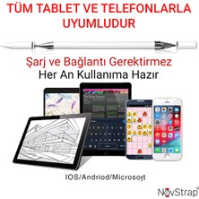 NovStrap Dokunmatik Tablet Kalemi 2in1 iPad Huawei Honor Samsung Lenovo Xiaomi Casper Tcl Hometech ile Uyumlu
