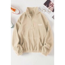 Ghassy Co. Kadın Kanguru Cepli Fermuarlı Polar Sweatshirt