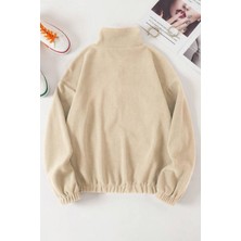 Ghassy Co. Kadın Kanguru Cepli Fermuarlı Polar Sweatshirt