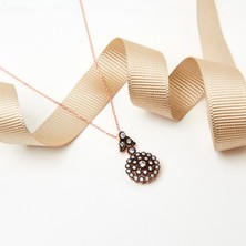 Siset Gümüş 925 Ayar Rose Kaplama Elmas Montür  Çiçek Model Gümüş  Kolye