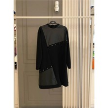 Armine Trend Deri ve Taş Detaylı Tunik-Siyah 23KT414