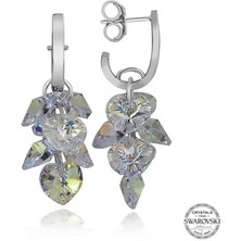 Gumush Swarovski Crystal Taşlı Gümüş Kalp Salkım Sallantılı Çivili Kadın Küpe