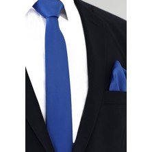 Esgue Saks Kol Düğmesi Hand Made Slim 6 cm Micro Saten Kravat Mendil Kutulu Hediye Seti