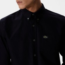 Nikke Lacoste Erkek Slim Fit Düğmeli Yaka Siyah Gömlek