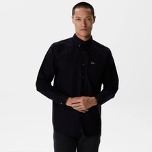 Nikke Lacoste Erkek Slim Fit Düğmeli Yaka Siyah Gömlek