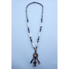 Lila Rosa Sedef Doğal Taşlı Otantik Uzun Kolye