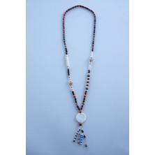 Lila Rosa Doğal Taşlı Otantik Uzun Kolye