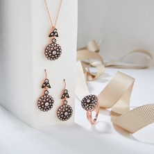 Siset Gümüş 925 Ayar Rose  Kaplama  Elmas  Montür  Gümüş  Üçlü  Set