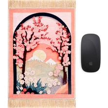 Bursa İpek Somon Kiraz Çiçeği Dekoratif Küçük Halı Mousepad