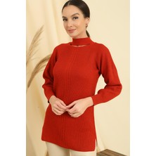 By Saygı Boyun Dekolteli Saç Örgülü Desen Büyük Beden Spor Tunik Kazak