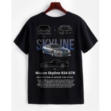 Swozz Unisex Oversize Nissan Skyline Ön ve Sırt Baskılı Siyah T-Shirt