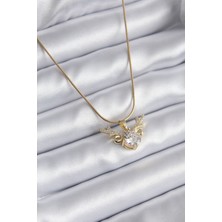 Callerrons Accessories  316L Çelik Gold Renk Zirkon Taşlı Boynuz Model Kadın Kolye
