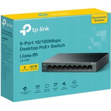 TP-LINK LS109P 8 Port 10/100 +1 Port RJ45 Uplınk 63W 250 Metre Poe Mesafe Metal Kasa Swıtch