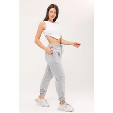 Zym Star Kadın Gri Iki Iplik Paçası Lastikli Jogger Eşofman Altı