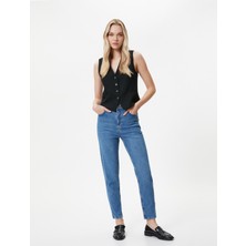 Koton Yüksek Bel Slim Fit Kot Pantolon Rahat Kesim Dar Crop Paça Pamuklu - Mom Jean