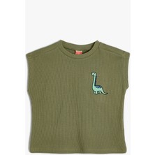 Koton Aslanlı Atlet Tişört Dokulu Bisiklet Yaka Pamuklu