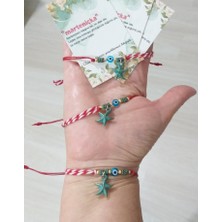 Funny Takı Üç Adet Mavi ve Yeşil Yıldızlı Nazar Boncuklu Deniz Yıldızlı Marteniçka Bileklik