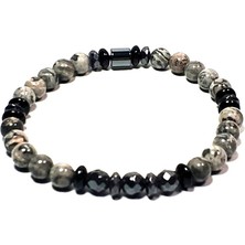 Janti JTSS24DOB1420 Janti Unısex Bileklik Tibet Jasper Hematit Onyx Doğaltaş Tasarım Garantili