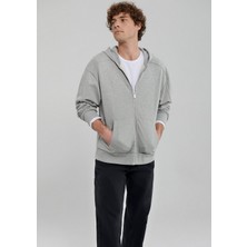 Mavi Kapüşonlu Fermuarlı Gri Basic Sweatshirt 0S10095-80196
