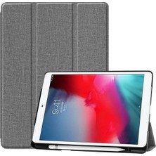 FUJİMAX Apple iPad Pro 12.9 4.nesil 2020 Kılıf Yatay Standlı Kot Desenli Uyku Modlu Kalemlikli Silikon Smart Tablet Kılıfı (Model A2229,A2069,A2232)